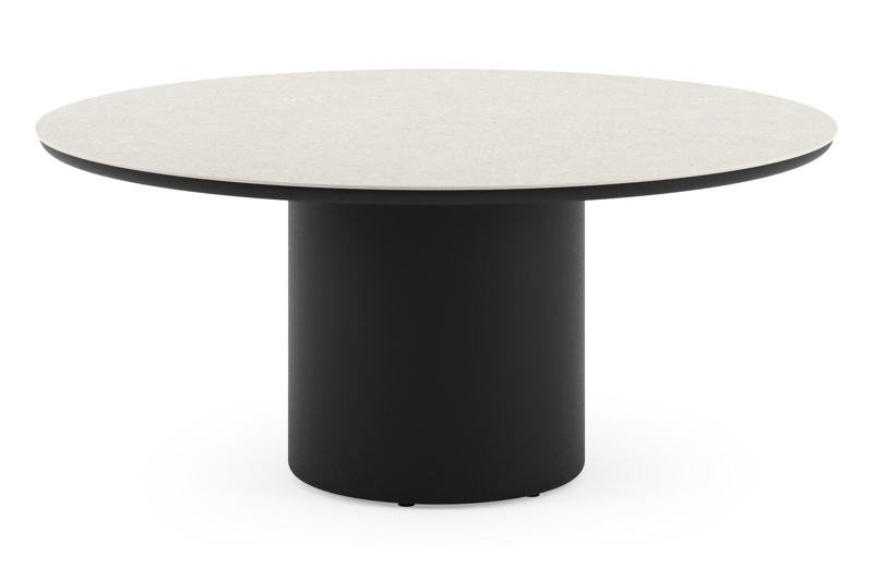 Amico low dining tuintafel rond in zwart aluminium en volkeramiek Shilin - Dia. 148 x H 61 cm