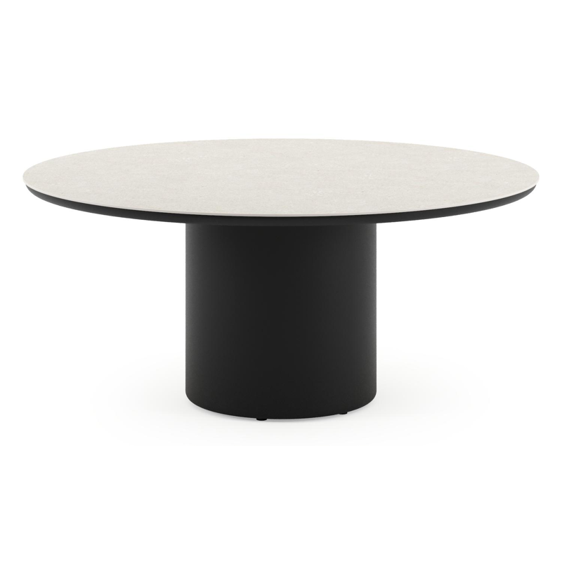 Amico low dining tuintafel rond in zwart aluminium en volkeramiek Shilin - Dia. 148 x H 61 cm