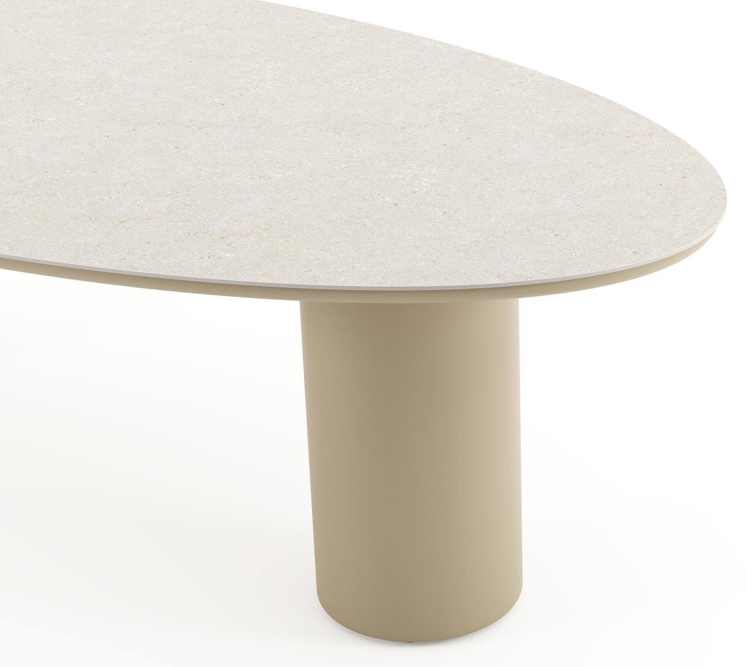 Table de jardin Amico oval en aluminium beige et céramique pleine Shilin - Lg. 260 x Lrg. 125 x Haut. 73.5 cm