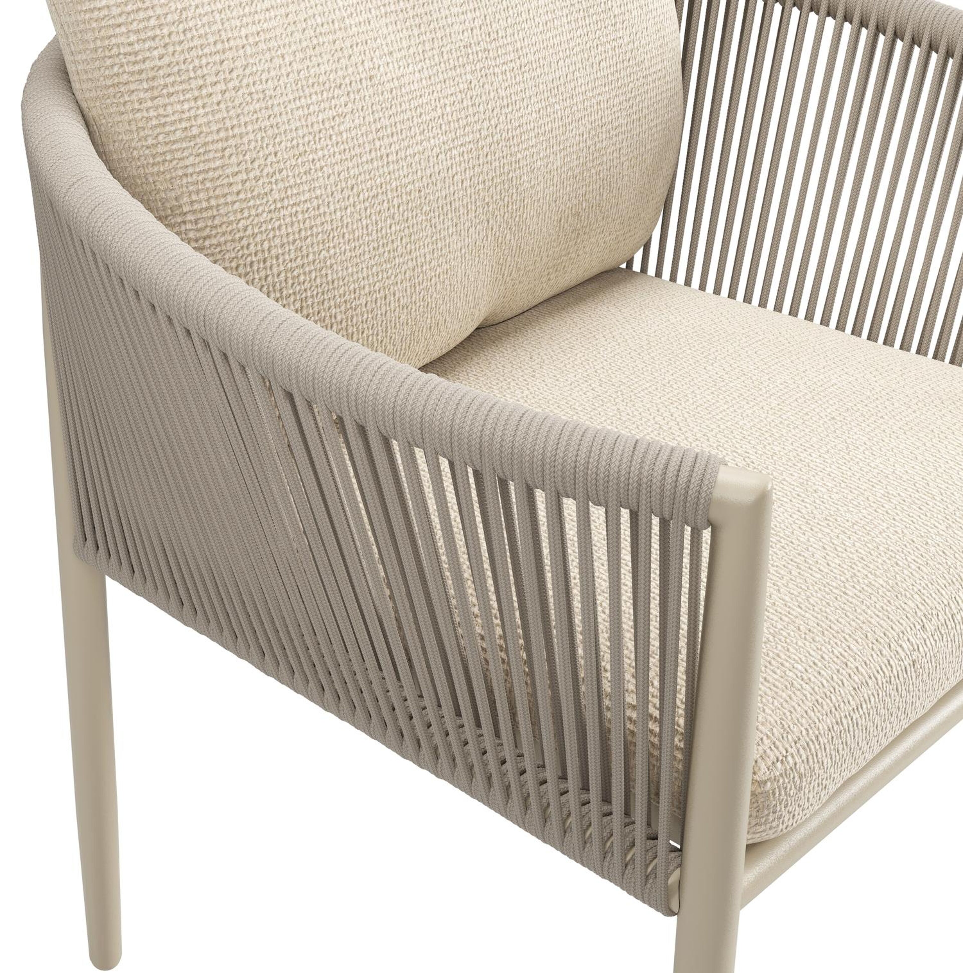 Organo tuinstoel in zwart aluminium en beige verticaal geweven ronde rope met stoelkussen in All Weather Cosytica Althea Chalk
