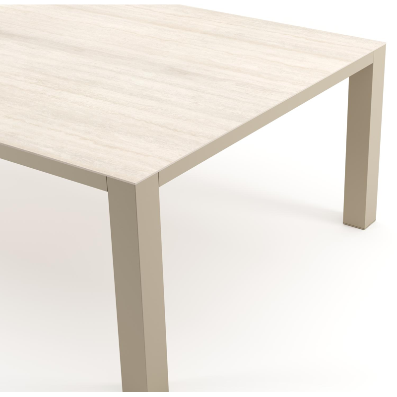 Table de jardin Nano rectangulaire en aluminium beige et céramique pleine Travertino Bianco - Lg. 240 x Lrg. 148 x Haut. 75 cm