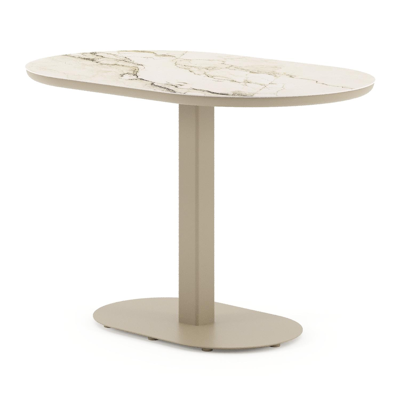 Teramo tuintafel bombo in beige aluminium en volkeramiek Colorado Dunes - L 110 x B 70 x H 73.7 cm