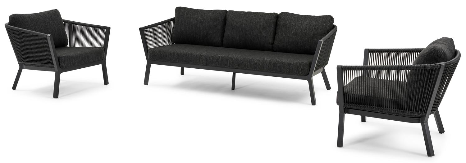 Cordoba loungeset in zwart aluminium met zwart weather+ softtouch kussens