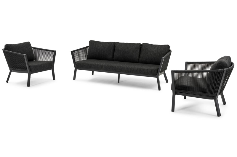 Cordoba loungeset in zwart aluminium met zwart weather+ softtouch kussens