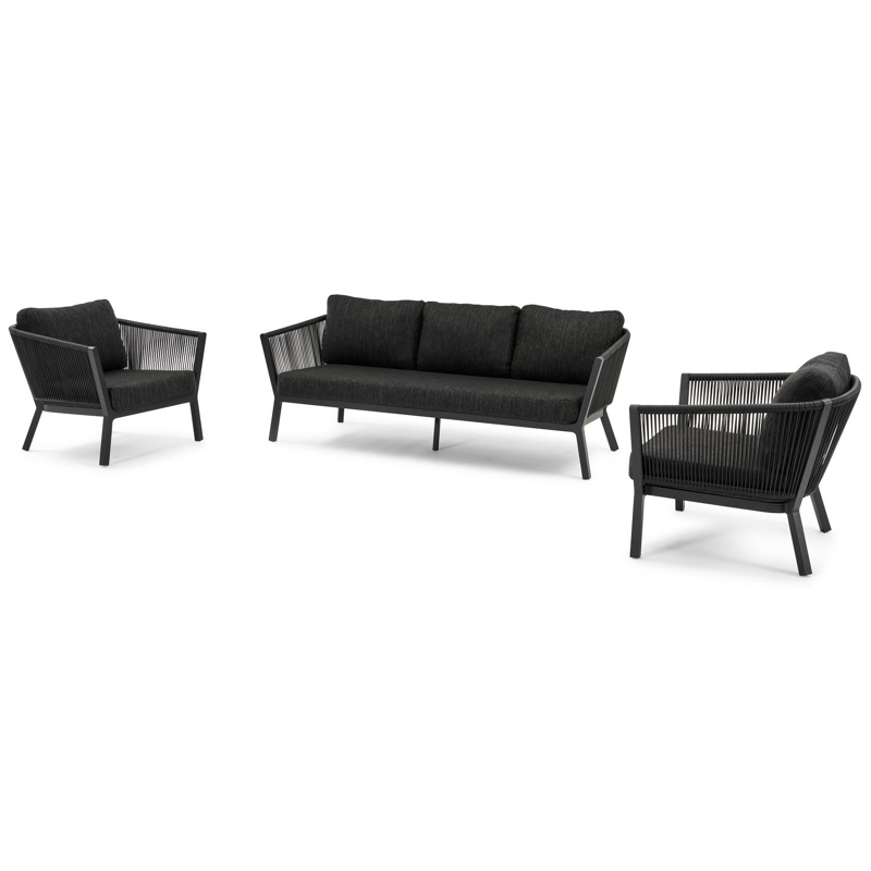 Salon de jardin Cordoue en aluminium noir avec coussins en weather+ softtouch noir