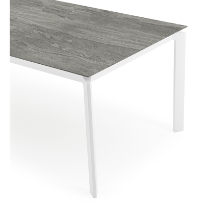 Cirello tuintafel rechthoekig in wit aluminium en volkeramiek Aspen Grey - L 240 x B 100 x H 75 cm