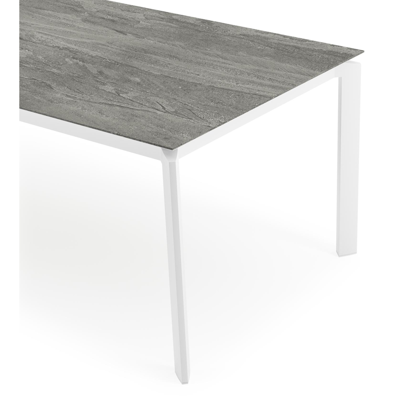 Cirello tuintafel rechthoekig in wit aluminium en volkeramiek Aspen Grey - L 240 x B 100 x H 75 cm