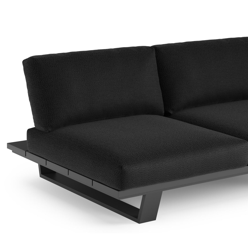 Canapé de jardin Pagino en aluminium noir et coussins en all weather sunbrella® luxe lopi baribal