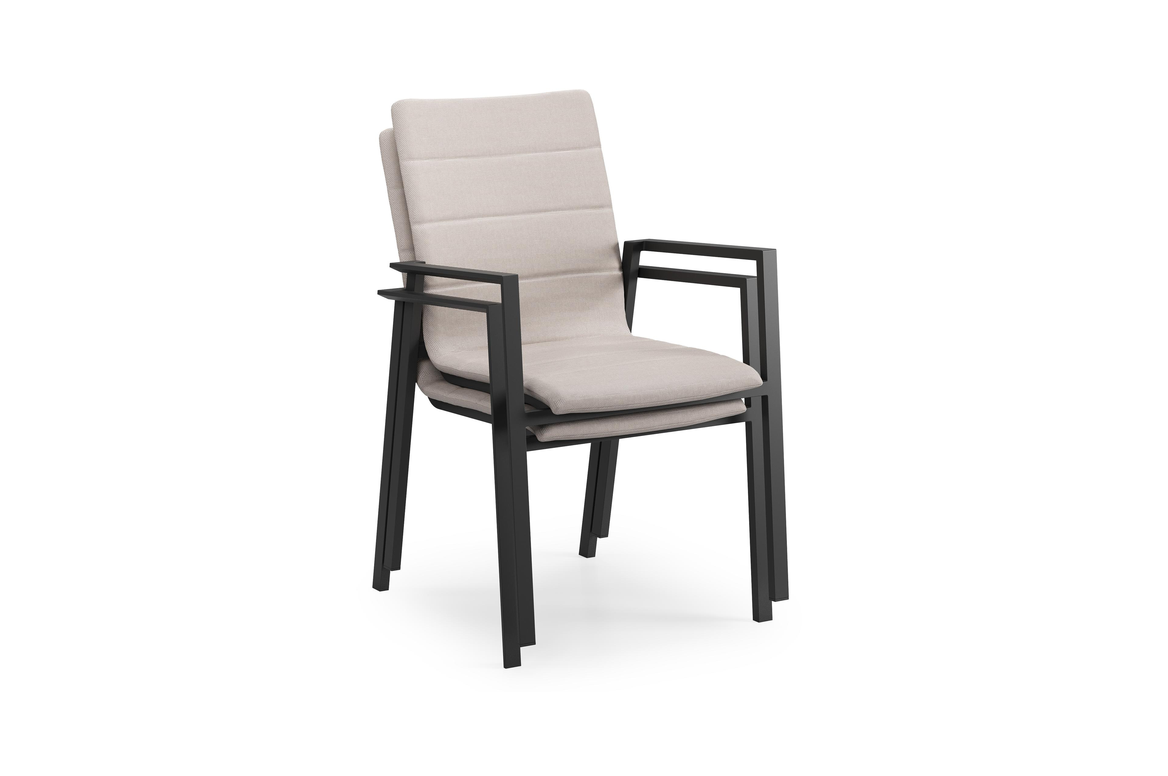 Cirello stapelbare tuinstoel in zwart aluminium en beige luxe textilene