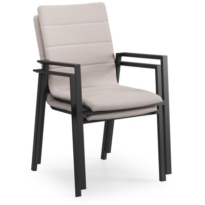 Cirello stapelbare tuinstoel in zwart aluminium en beige luxe textilene