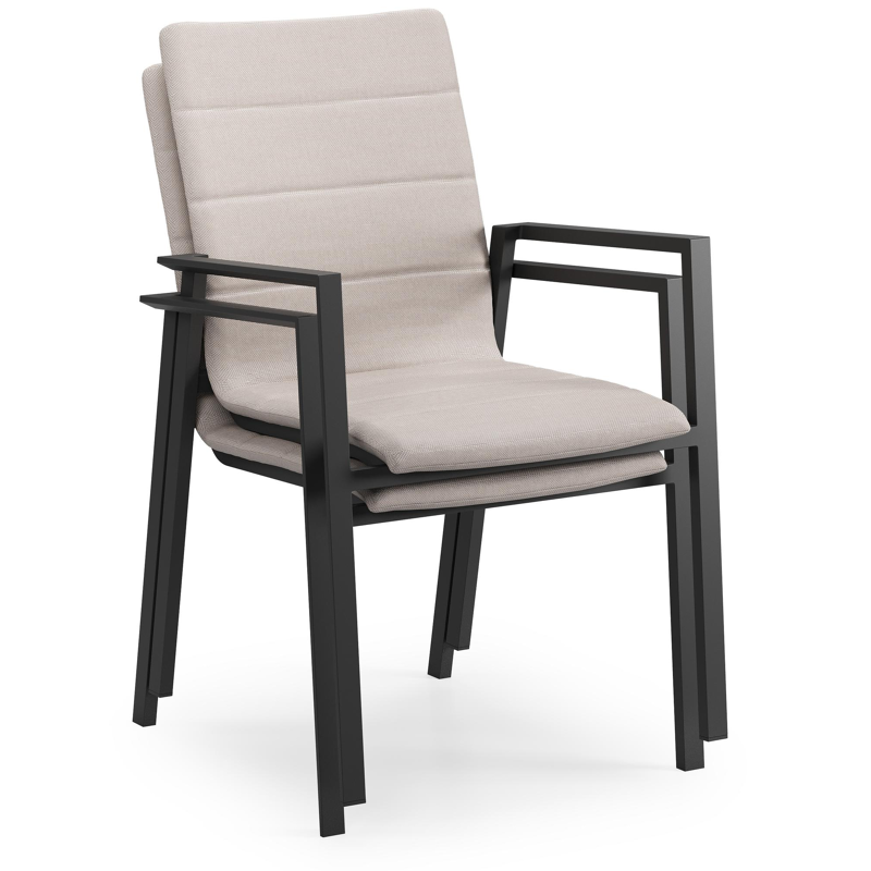 Cirello stapelbare tuinstoel in zwart aluminium en beige luxe textilene