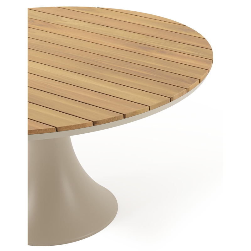 Fano tuintafel rond in beige aluminium en teak Dia. 148 x H 75 cm x H 75 cm