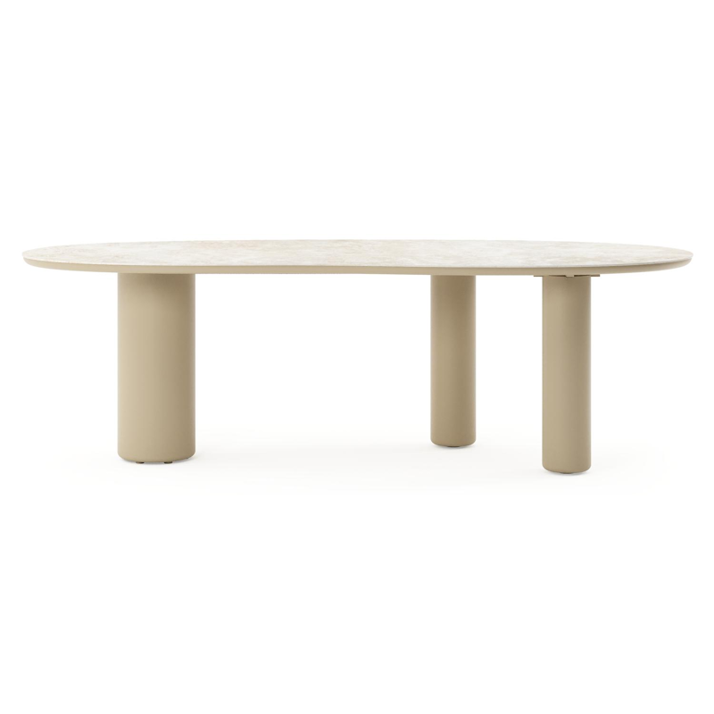 Table de jardin Amico organique en aluminium beige et céramique pleine Rapolano - Lg. 240 x Lrg. 110 x Haut. 73.5 cm