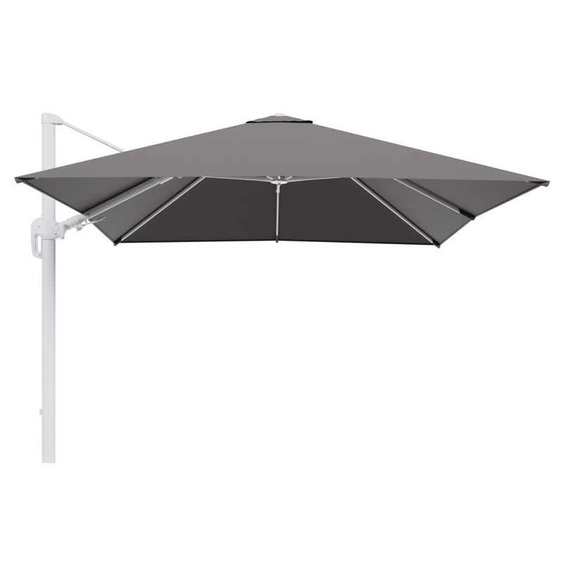 Rufina zweefparasol tiltfunctie in wit aluminium en parasoldoek in All Weather Sunbrella® Luxe Natte Nature Grey  - L1 300 x L2 300 cm (zonder voet)