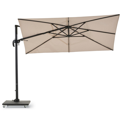 Avola zweefparasol met tiltfunctie in zwart aluminium en natural Weather+ Softtouch parasoldoek - L1 300 x L2 300 cm met Avola parasolvoet 90 kg