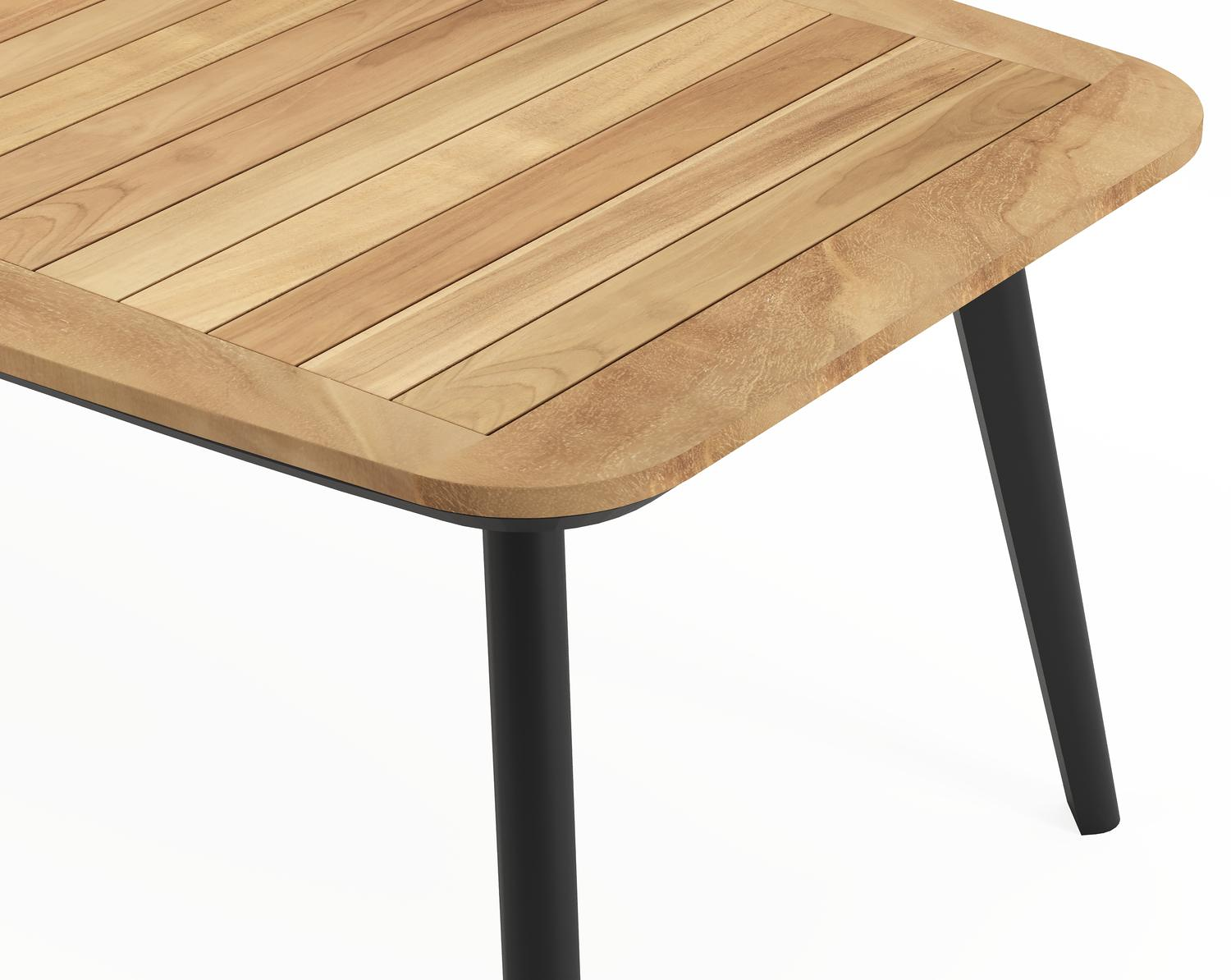 Mosa bootvormige tuinset in zwart aluminium en teak natural finish met 6 Calobra tuinstoelen