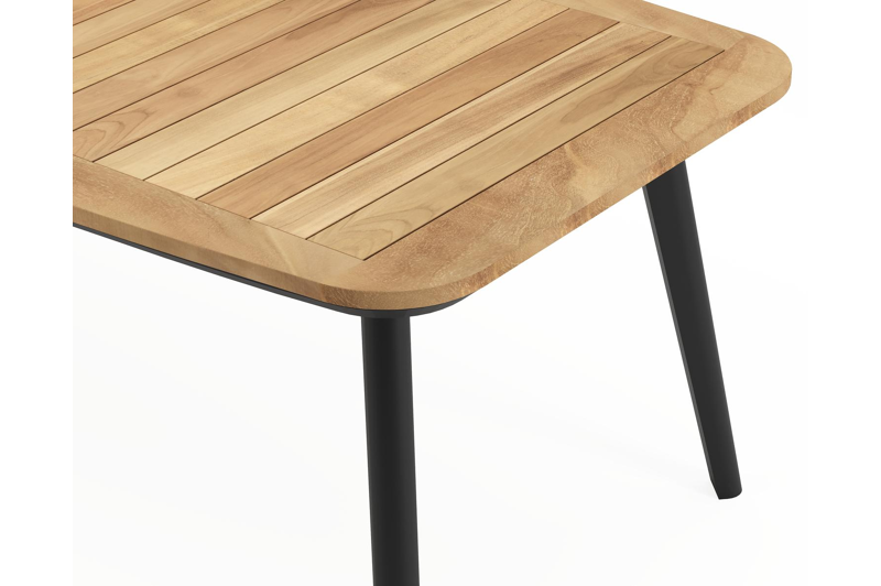 Mosa bootvormige tuinset in zwart aluminium en teak natural finish met 8 Artena tuinstoelen