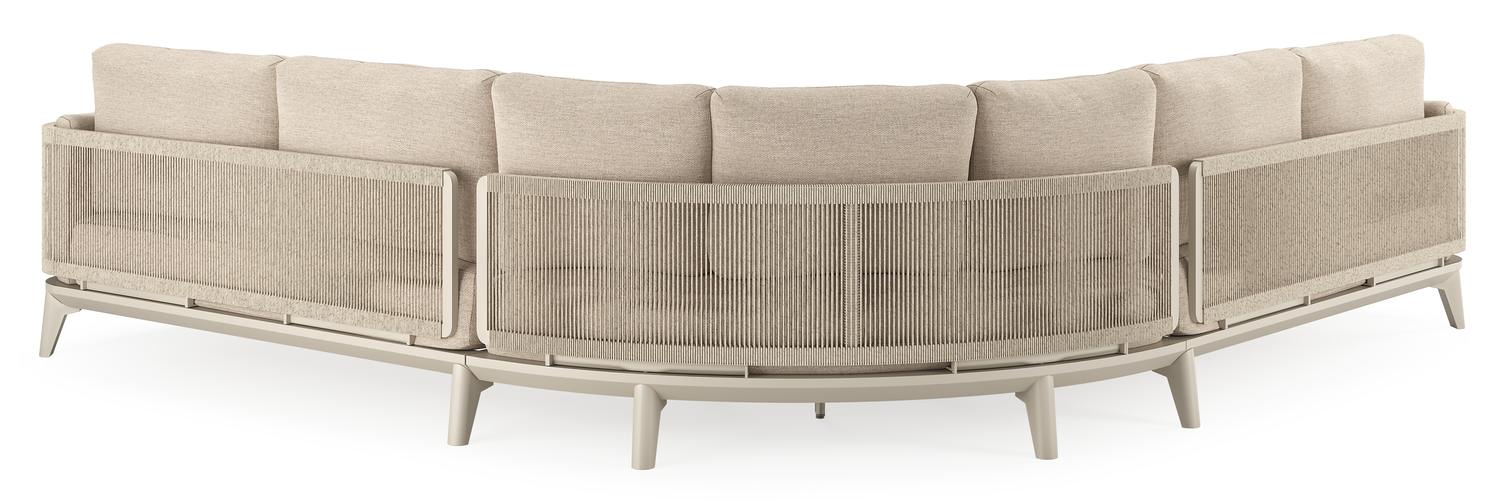 Salon de jardin d'angle Mosa en aluminium beige et résine tressée torsadée beige et coussins en weather+ softtouch rustic