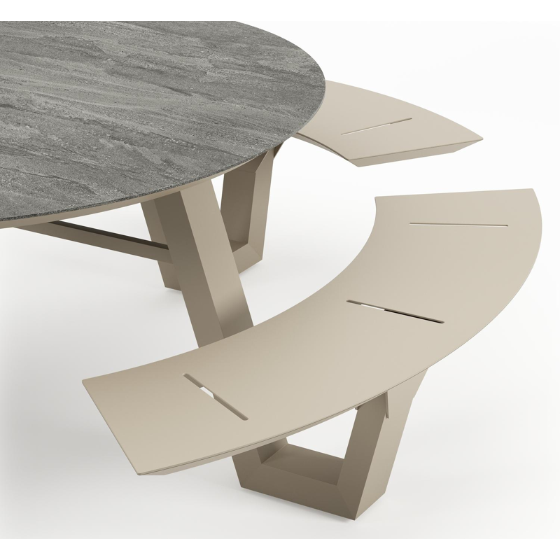 Rondino picknicktafel rond in beige aluminium en volkeramiek Aspen Grey - Dia. 148 x H 71.5 cm