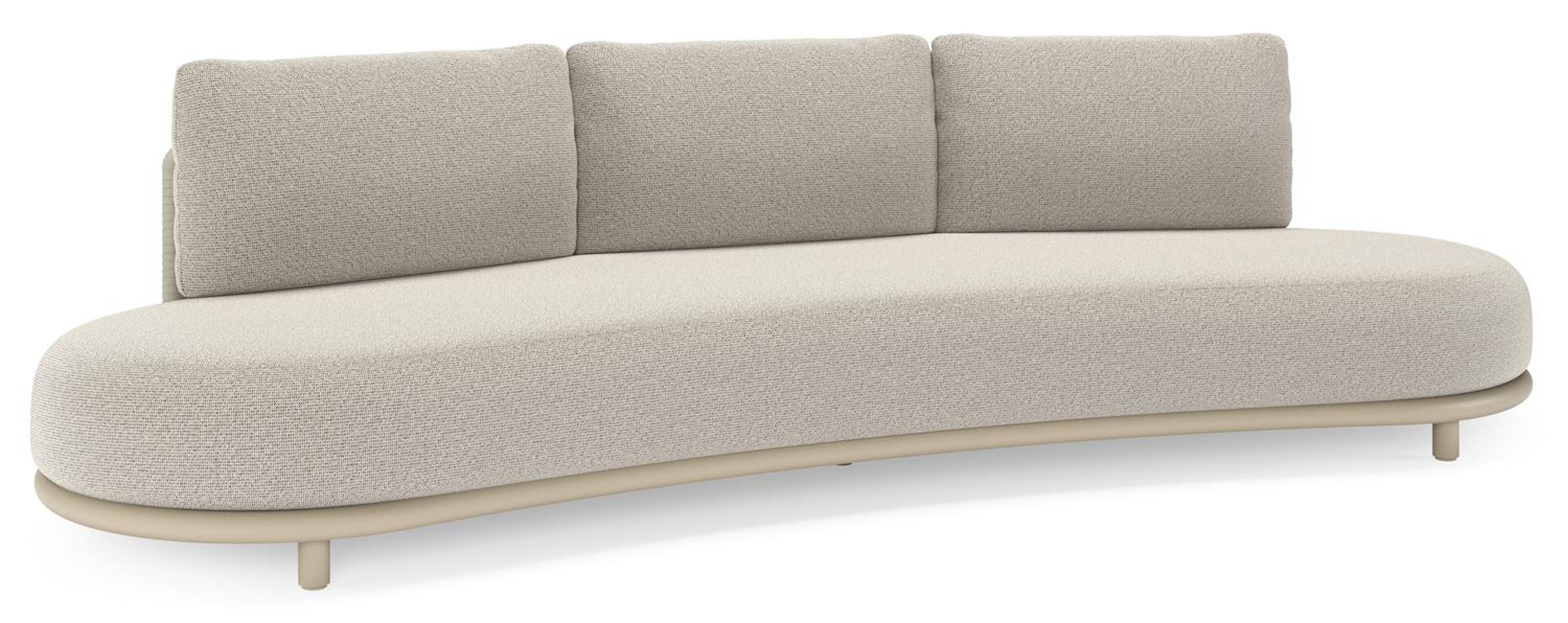 CanapÃ© de jardin Lomano en aluminium beige et corde luxe plate tissÃ©e verticalement beige et coussins en all weather solica Firenze Sand