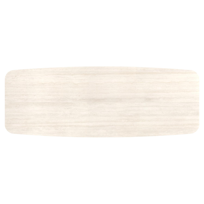 Table de jardin Lacrima forme de bateau en aluminium beige et céramique pleine Travertino Bianco - Lg. 315 x Lrg. 115 x Haut. 73 cm