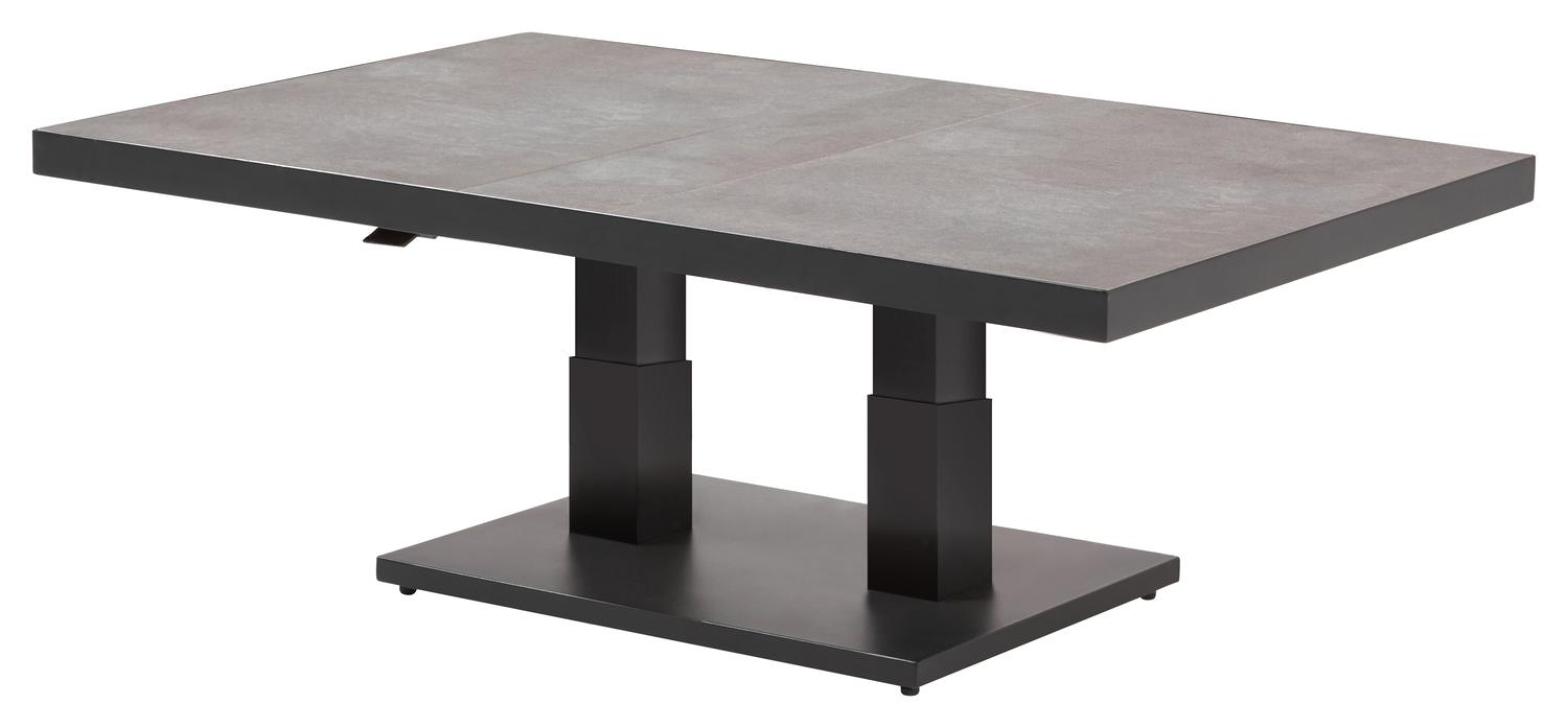 Pop-up loungetafel in zwart aluminium en grijs volkeramiek - L 140 x B 85 x H 72 cm