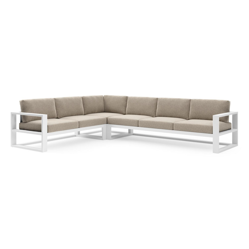 Verato loungehoek in wit aluminium met chartres pewter all weather sunbrella® luxe kussen