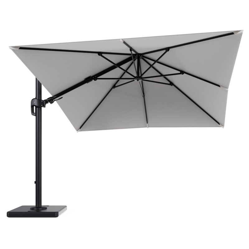 Rufina zweefparasol tiltfunctie in zwart aluminium en parasoldoek in All Weather Solica Soul Optik - L1 300 x L2 300 cm met parasolvoet Lapido 120 kg