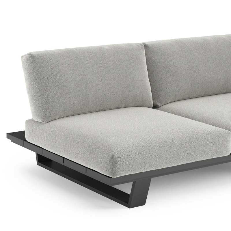 Canapé de jardin Pagino en aluminium noir et coussins en all weather sunbrella® luxe savane nimbus