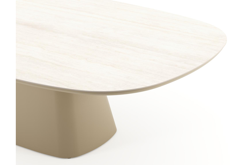 Amico tuintafel bombo xl in beige aluminium en volkeramiek Travertino Bianco - L 270 x B 148 x H 73.5 cm
