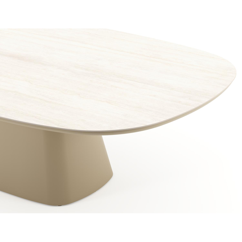 Table de jardin Amico bombo xl en aluminium beige et céramique pleine Travertino Bianco - Lg. 270 x Lrg. 148 x Haut. 73.5 cm