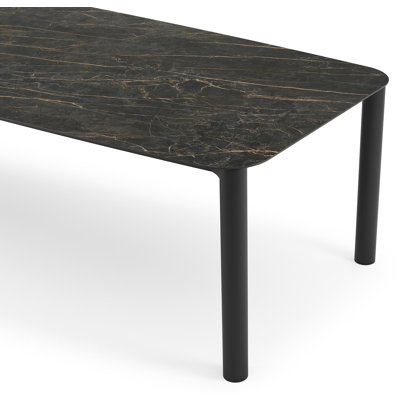 Orso tuintafel bootvorm in zwart aluminium en volkeramiek black obsession - L 315 x B 115 x H 75 cm