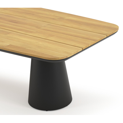 Table de jardin Donato en aluminium noir et teck - Lg 255 x Larg. 115 x H 75 cm