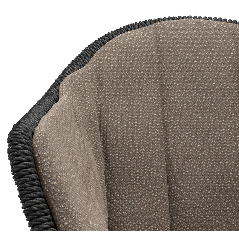 Pagino tuinstoel in teak en zwart ronde wicker met zitkussen in All Weather Sunbrella® Luxe Lopi Coconut