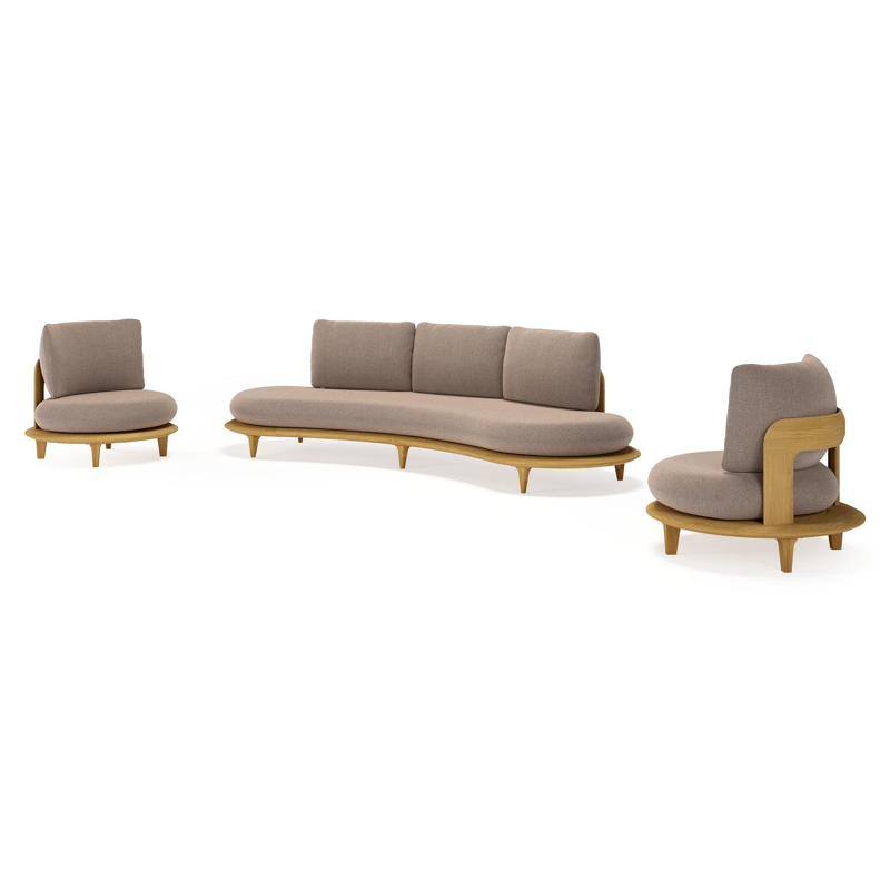 Bomero loungeset in teak met savane earth all weather sunbrella® luxe kussen