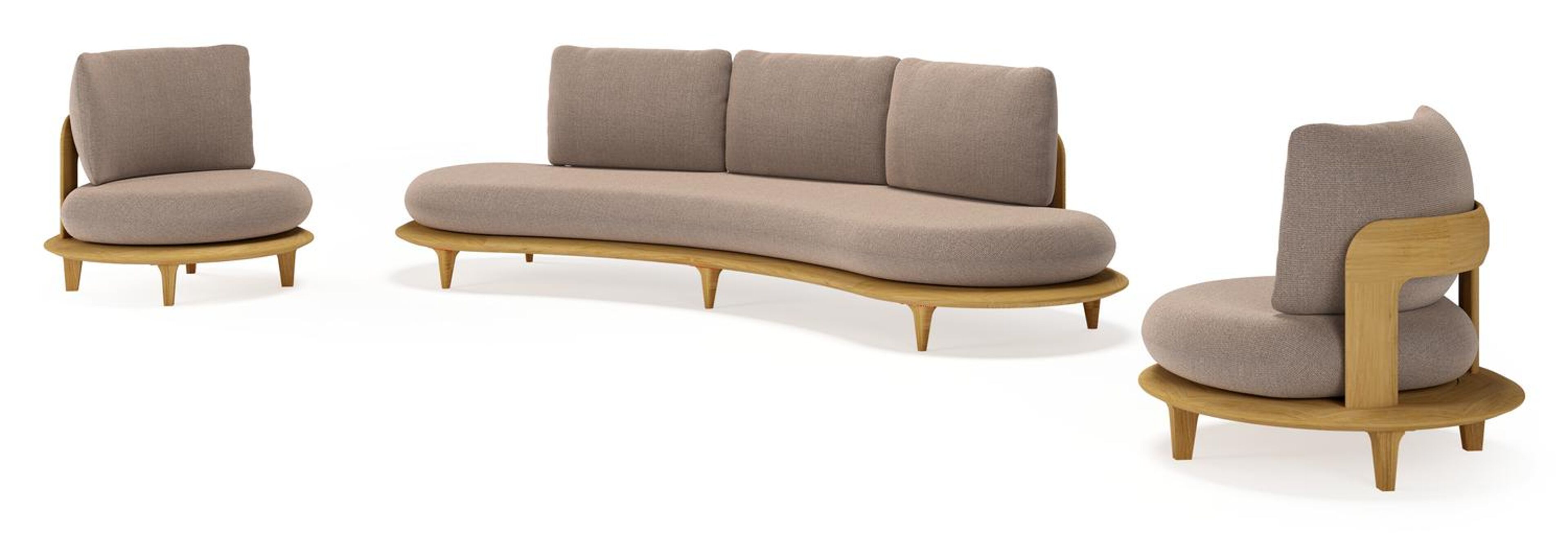 Bomero loungeset in teak met savane earth all weather sunbrella® luxe kussen
