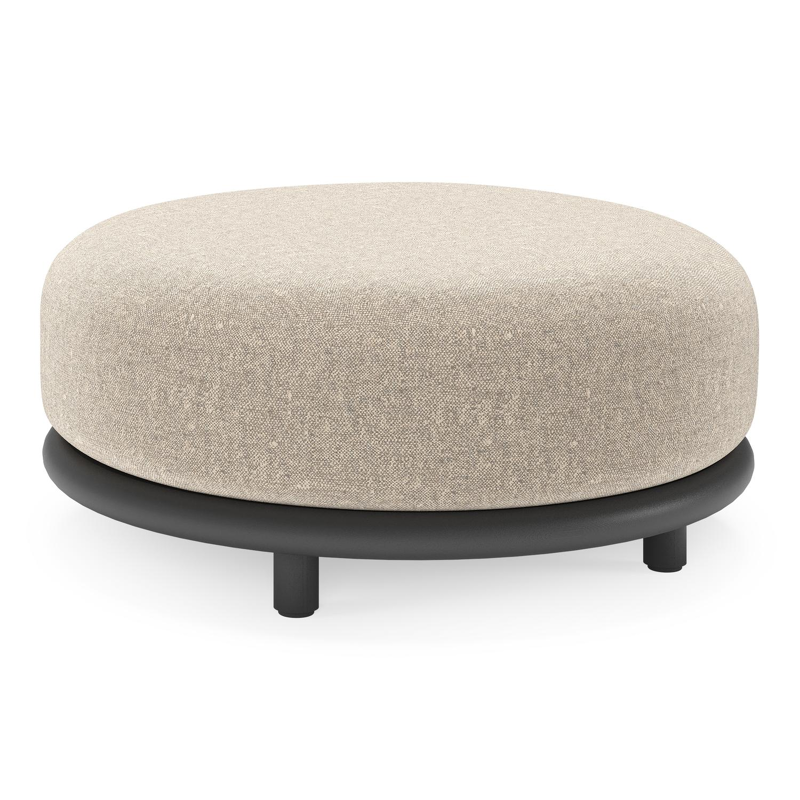 Lomano poef in zwart aluminium en beige verticaal geweven luxe vlakke rope met Chartres Pewter all weather sunbrellaÂ® luxe