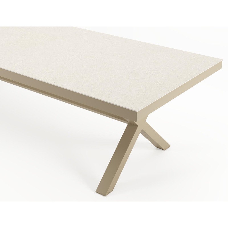 Reza tuintafel rechthoekig in beige aluminium en sintered stone Crema minerale - L 270 x B 100 x H 74 cm