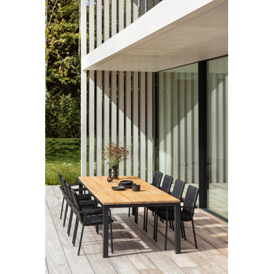 Table de jardin Como en aluminium noir et teck - Lg 280 x Larg. 110 x H 75 cm
