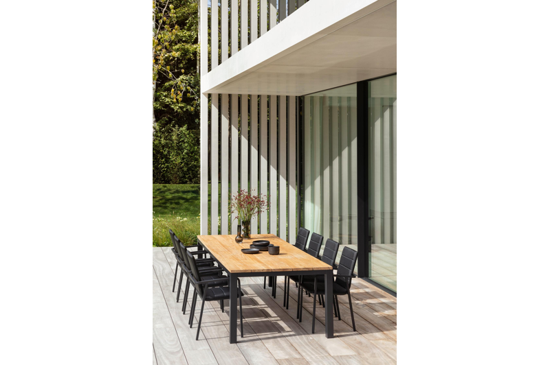 Como tuintafel in zwart aluminium en teak - L 280 x B 110 x H 75 cm