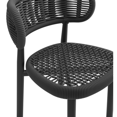 Lomo tuinstoel in zwart aluminium en zwart vierkant geweven ronde rope