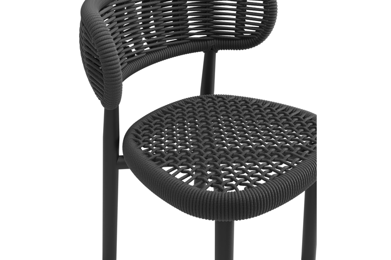 Lomo tuinstoel in zwart aluminium en zwart vierkant geweven ronde rope