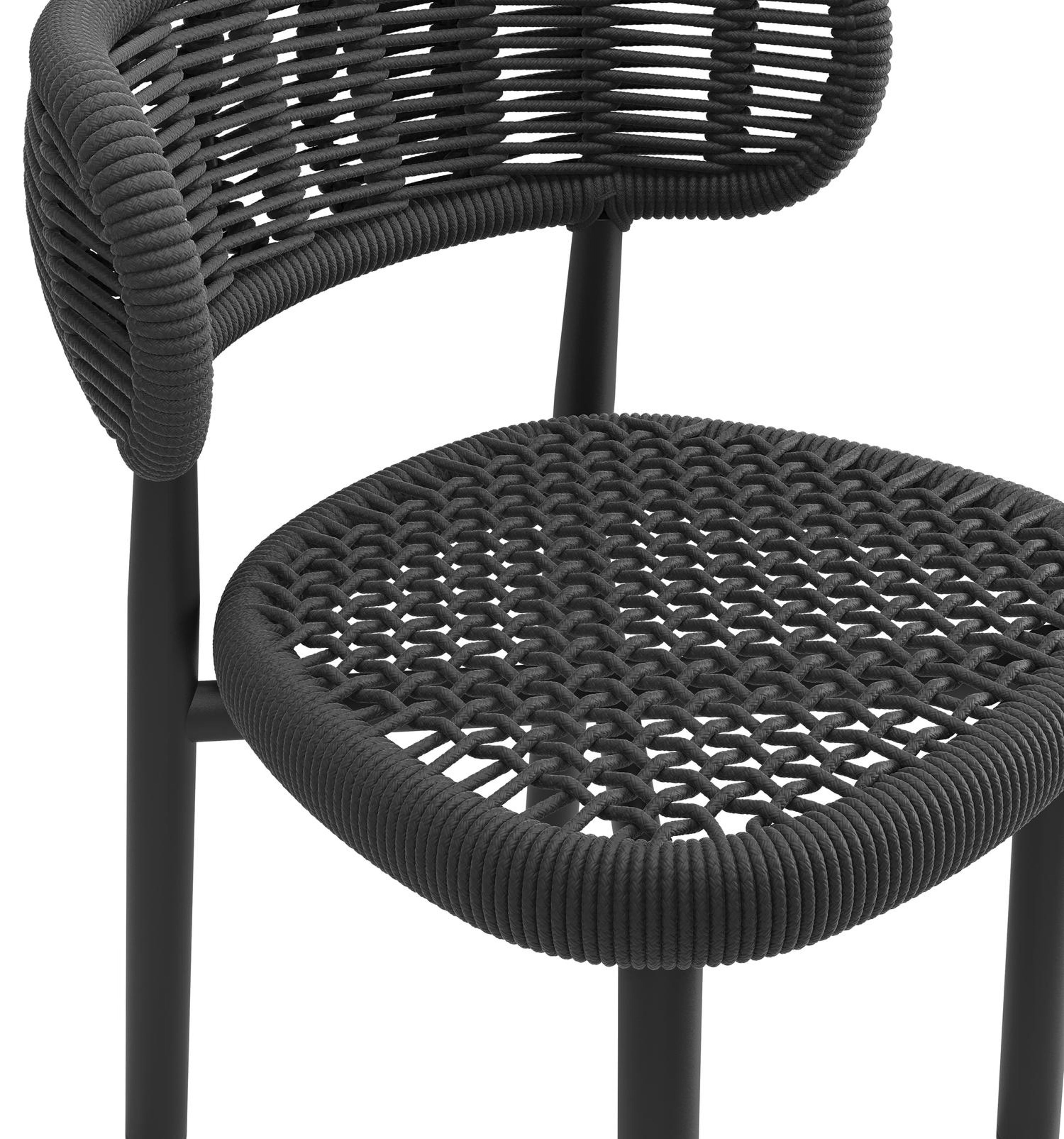 Chaise de jardin Lomo en aluminium noir et corde ronde tissée carrée noir