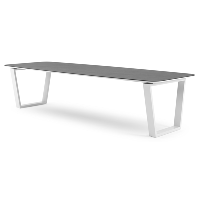 Pagino tuintafel bootvorm in wit aluminium en volkeramiek Basalt Black - L 315 x B 115 x H 73 cm