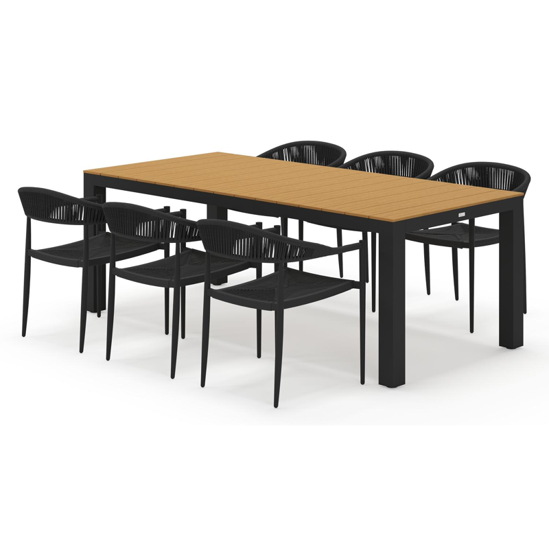 Calzo tuinset rechthoekig in zwart aluminium en polywood met 6 Guarda tuinstoelen