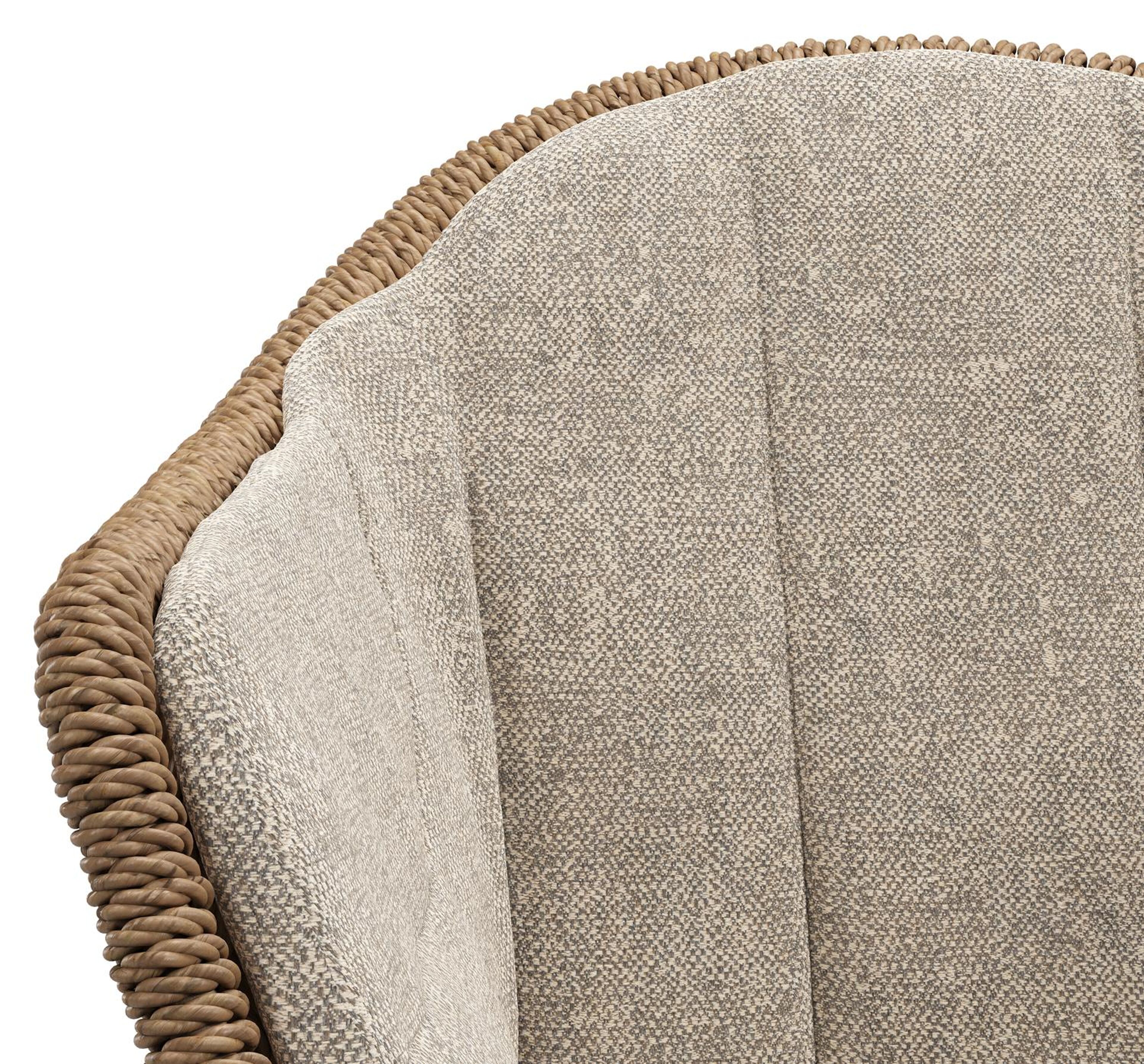 Pagino tuinstoel in teak en bruin ronde wicker met kussen in chartres pewter all weather sunbrella® luxe