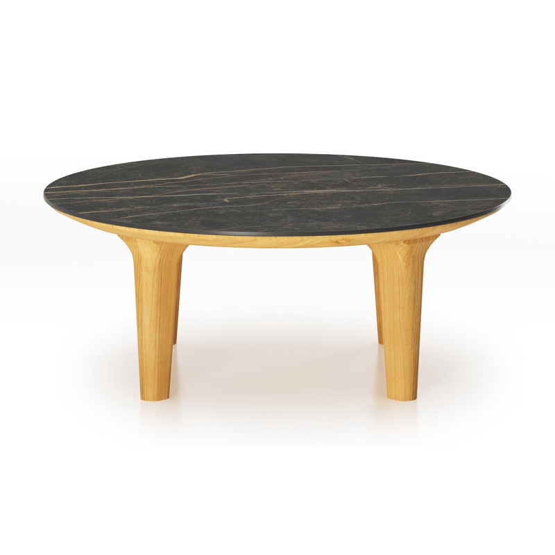 Table de basse Bomero ronde en teck et céramique pleine Black Obsession - Diam. 85 x Haut. 25 cm