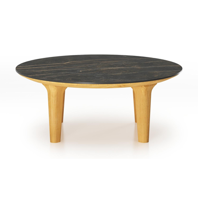 Bomero loungetafel rond in teak en volkeramiek Black Obsession - Dia. 85 x H 25 cm