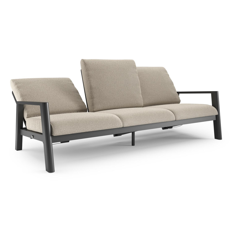 Canapé de jardin Cirello en aluminium noir et coussins en all weather cosytica catania sand