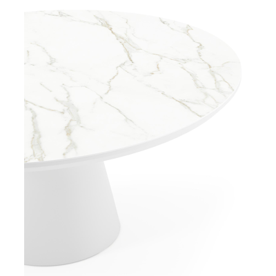 Donato tuintafel in wit aluminium en volkeramiek calacatta - Dia. 148 x H 75 cm